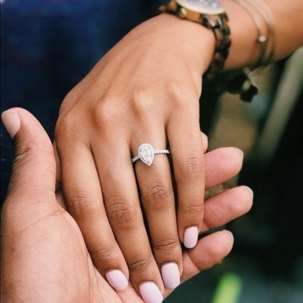 Silver Plated Water Drop CZ Ring